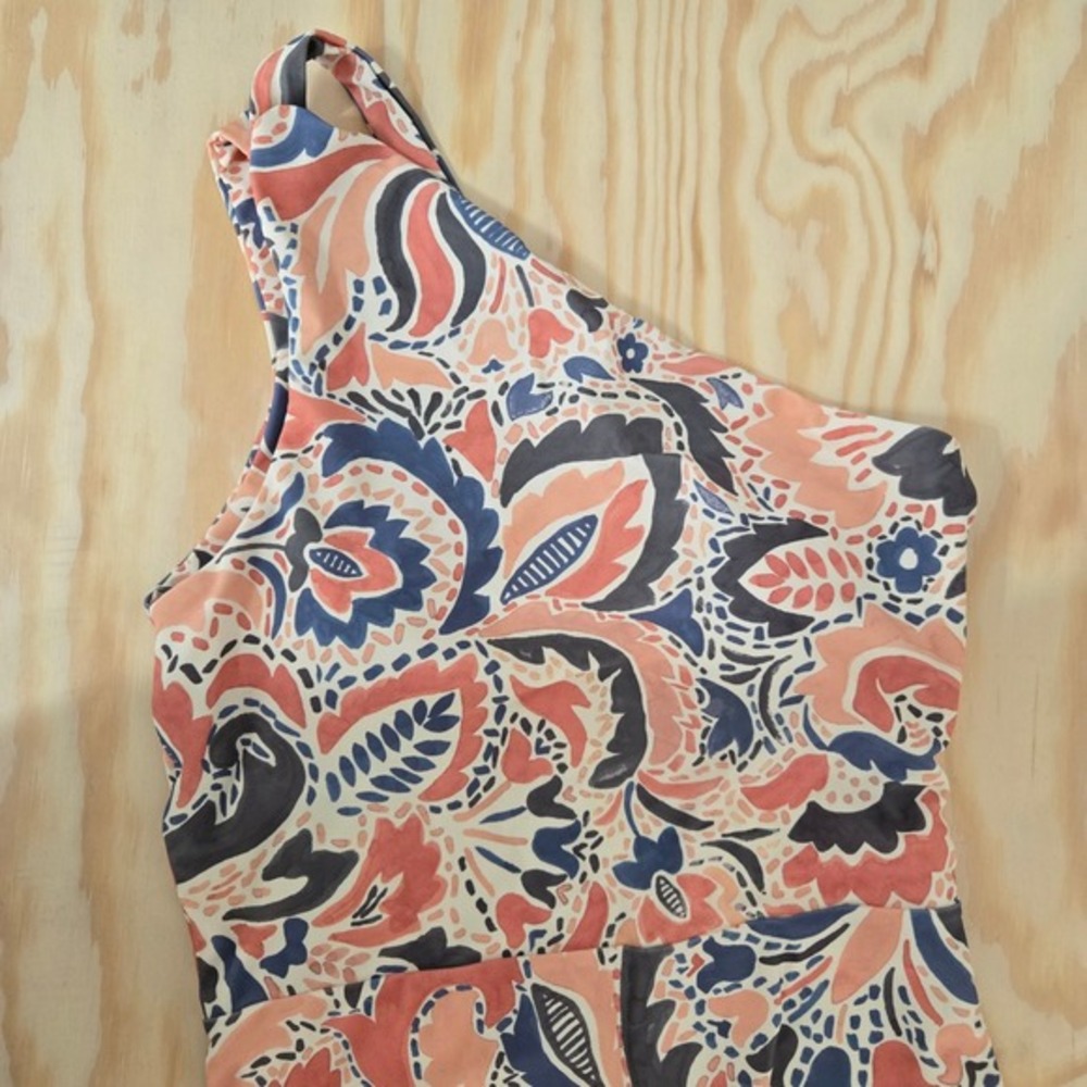 summersalt Asymmetric One-Shoulder Paisley One-Piece in Coral, Navy & Cream - Picture 2 of 5